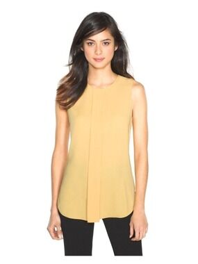 White House Black Market Pleated Shell Top Yellow XS